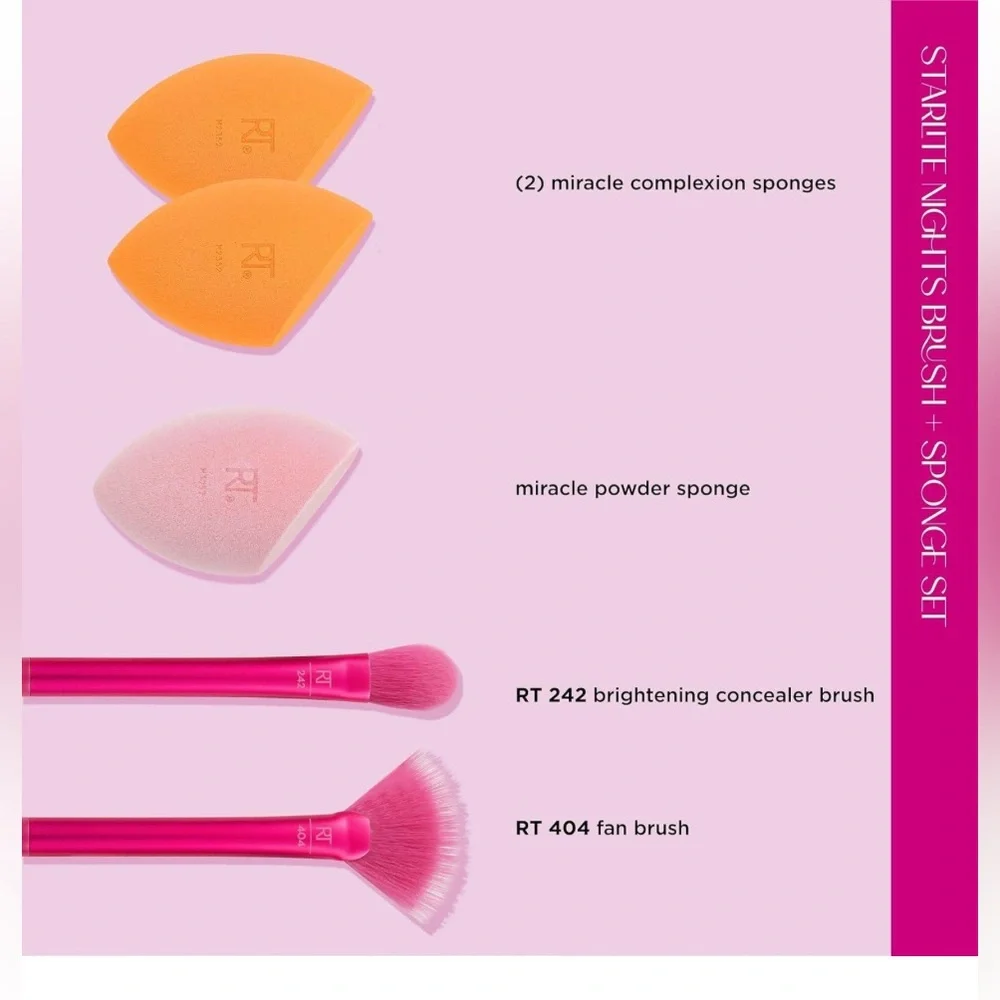 Real Techniques Starlight Nights Brush+Sponge Set for Concealer+Highlighter .